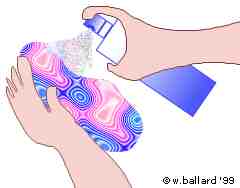 illustration of spraying cleaner directly into a rag 